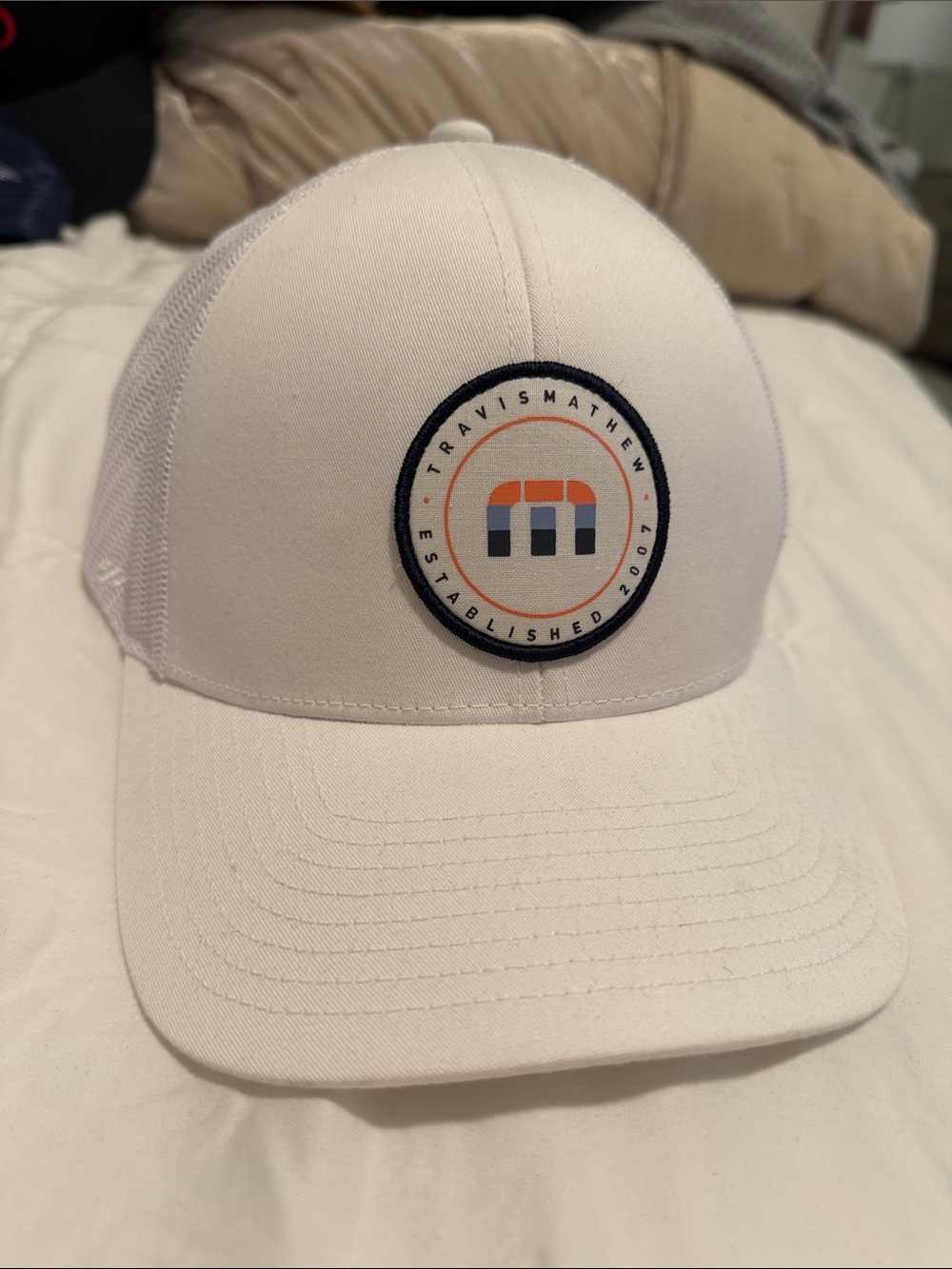 Travis Mathew All-White Mesh Trucker Hat